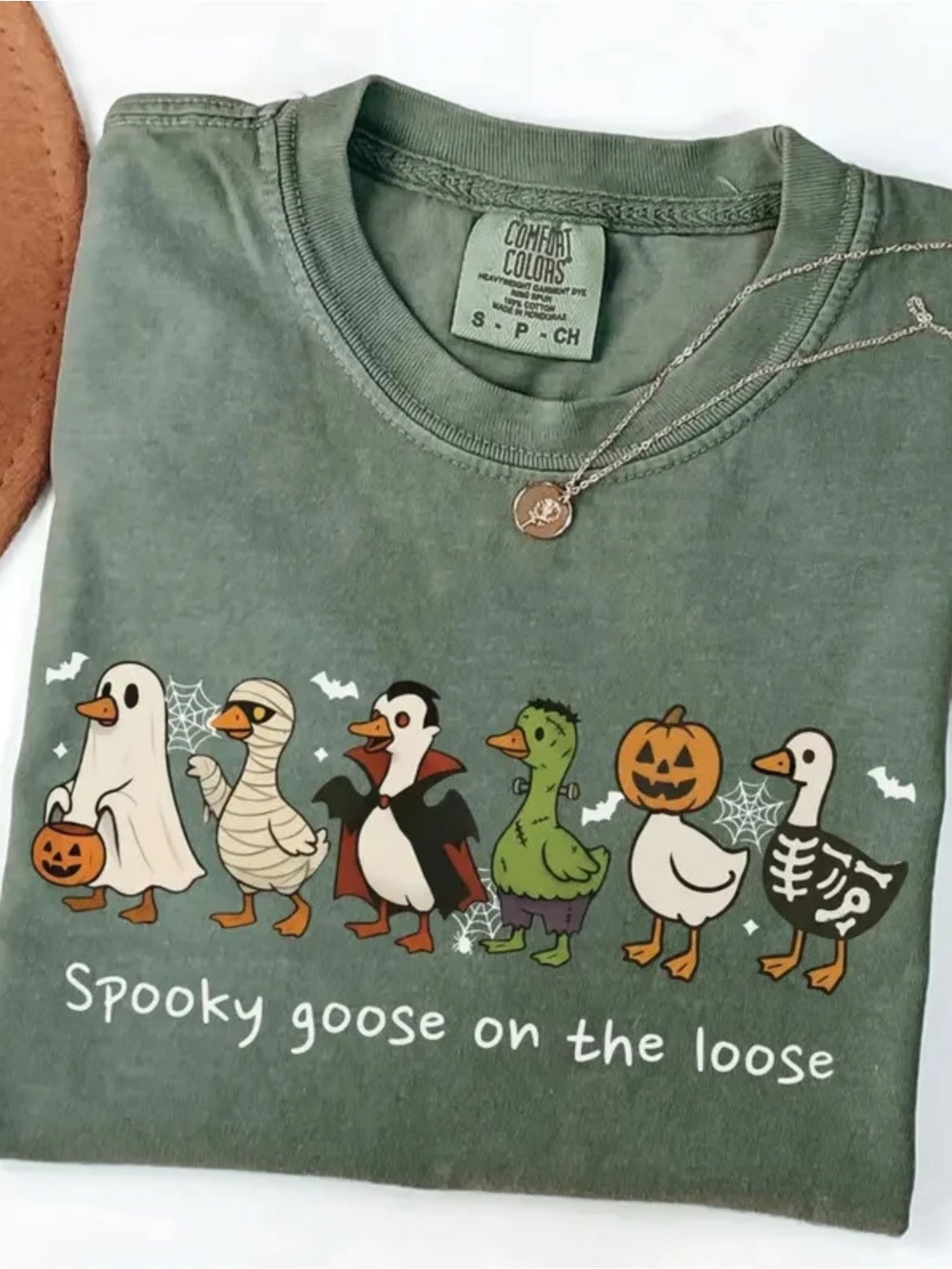 Comfort Colors Olive Green Spooky Goose Graphic Tee